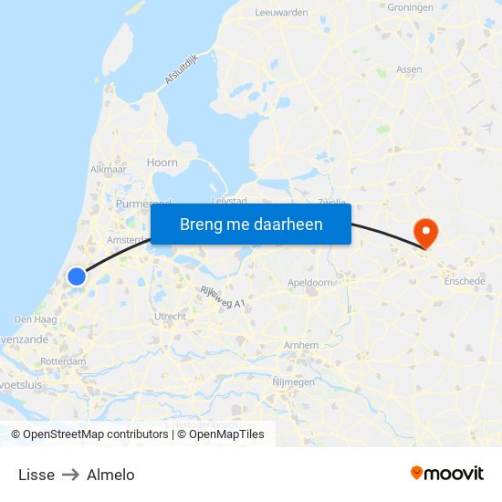 Lisse to Almelo map