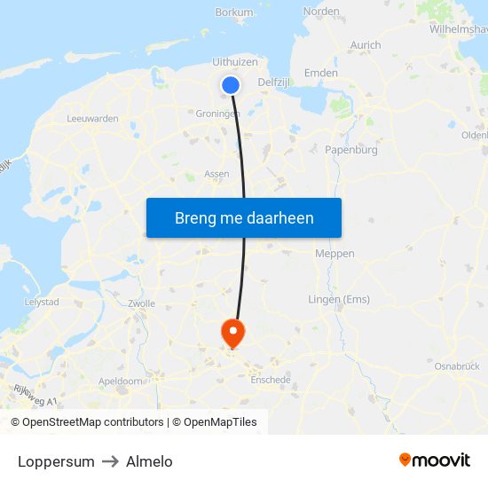 Loppersum to Almelo map