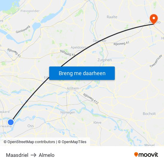 Maasdriel to Almelo map