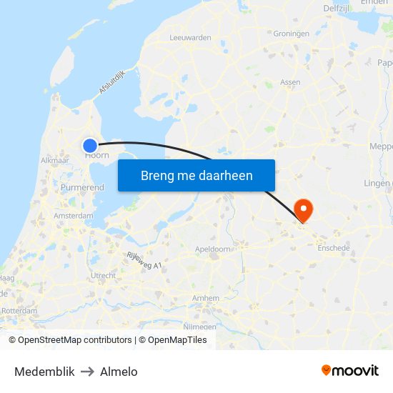 Medemblik to Almelo map