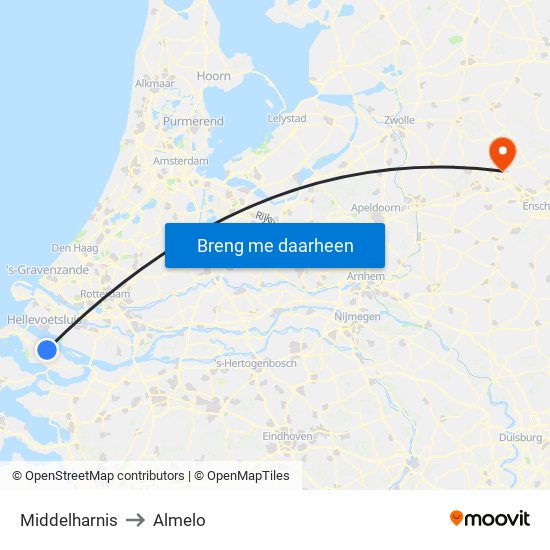 Middelharnis to Almelo map