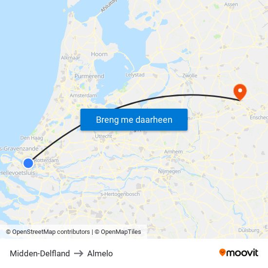 Midden-Delfland to Almelo map