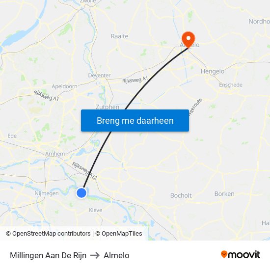 Millingen Aan De Rijn to Almelo map