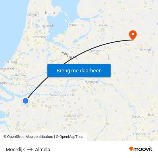 Moerdijk to Almelo map