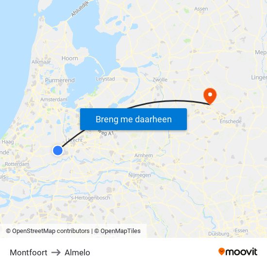 Montfoort to Almelo map