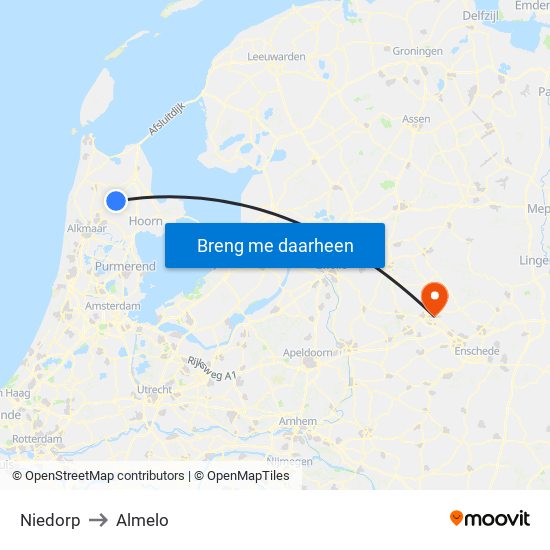Niedorp to Almelo map