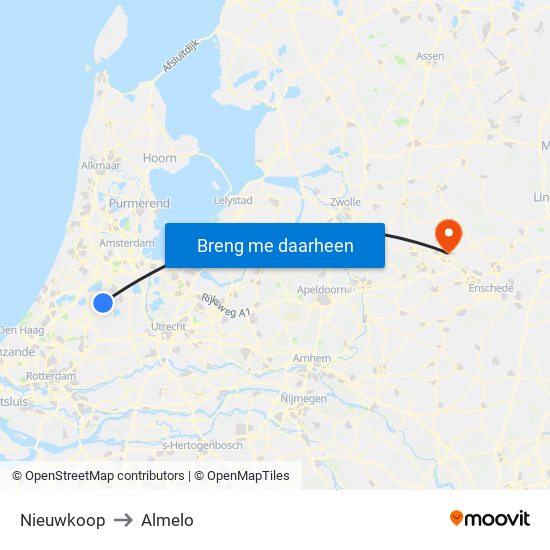 Nieuwkoop to Almelo map