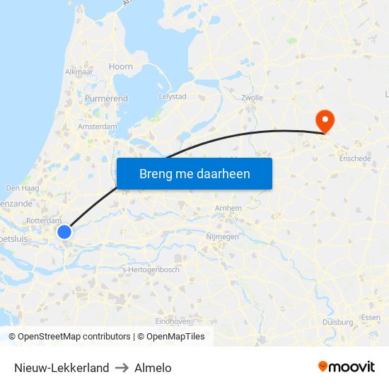 Nieuw-Lekkerland to Almelo map