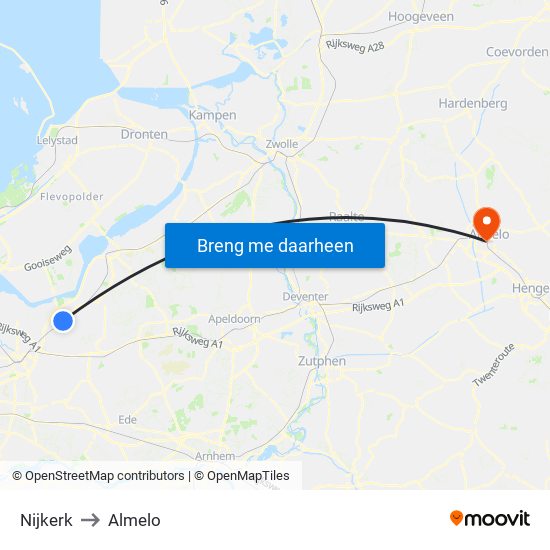 Nijkerk to Almelo map