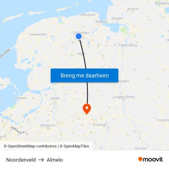 Noordenveld to Almelo map