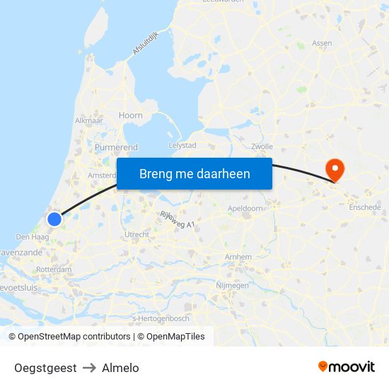 Oegstgeest to Almelo map