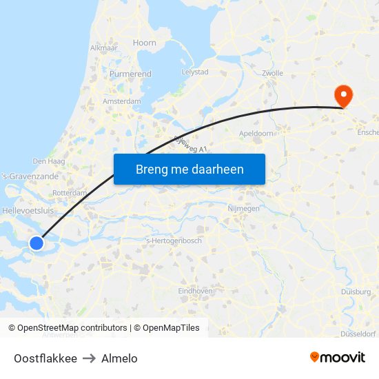 Oostflakkee to Almelo map