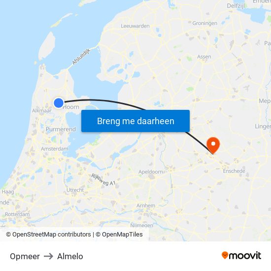 Opmeer to Almelo map