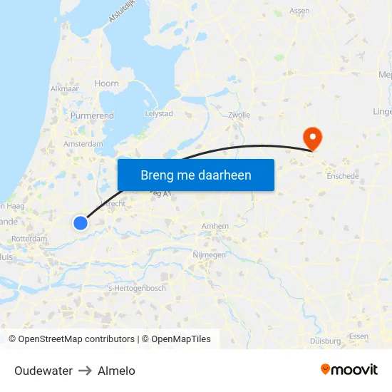 Oudewater to Almelo map