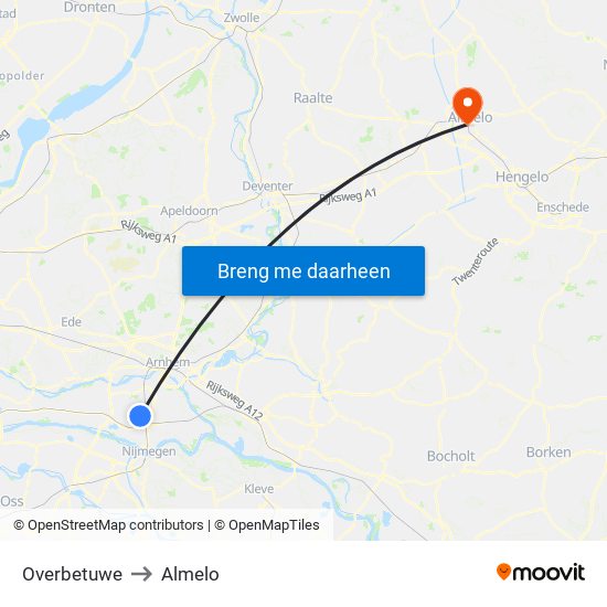 Overbetuwe to Almelo map