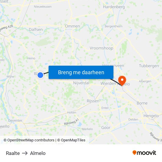 Raalte to Almelo map