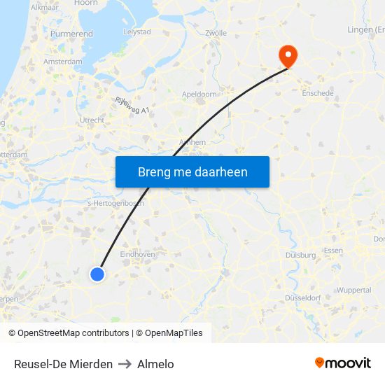 Reusel-De Mierden to Almelo map