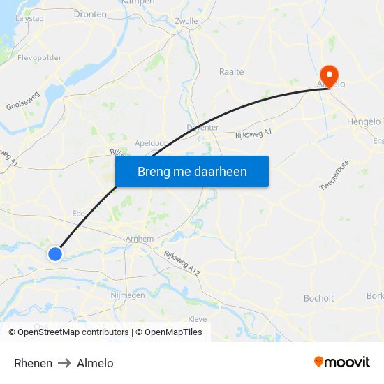 Rhenen to Almelo map