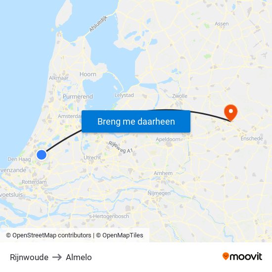 Rijnwoude to Almelo map