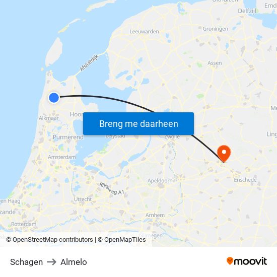 Schagen to Almelo map