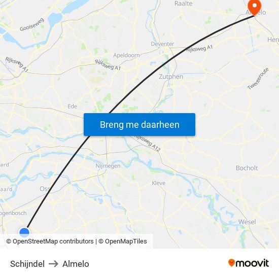 Schijndel to Almelo map