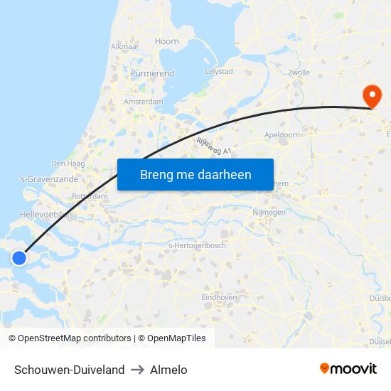Schouwen-Duiveland to Almelo map