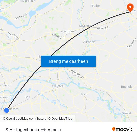 'S-Hertogenbosch to Almelo map