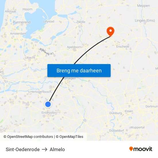 Sint-Oedenrode to Almelo map