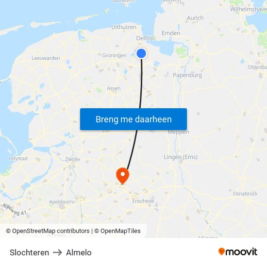 Slochteren to Almelo map