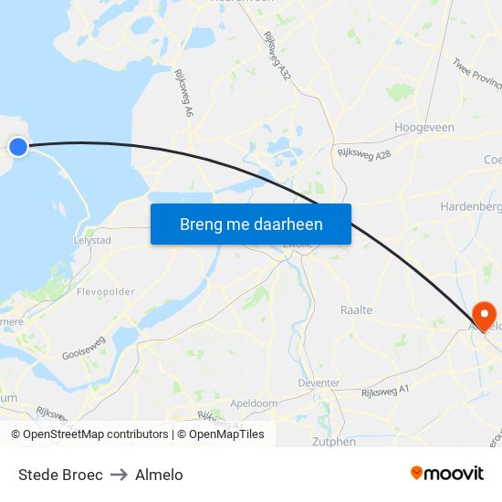 Stede Broec to Almelo map