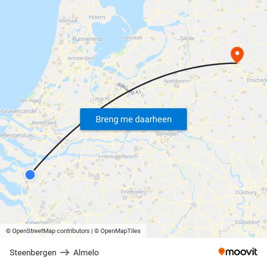 Steenbergen to Almelo map