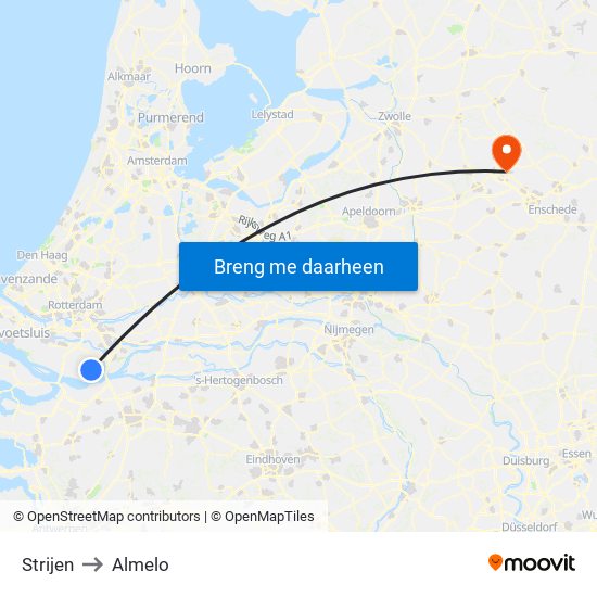 Strijen to Almelo map