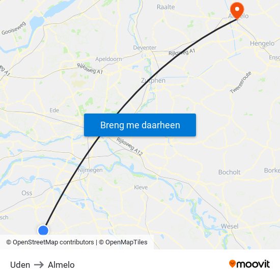 Uden to Almelo map