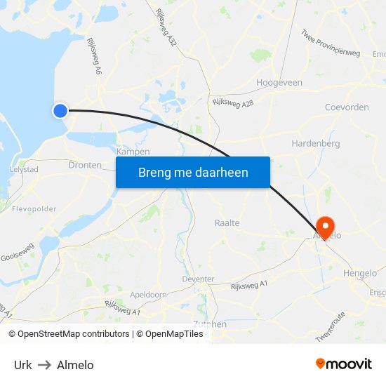 Urk to Almelo map