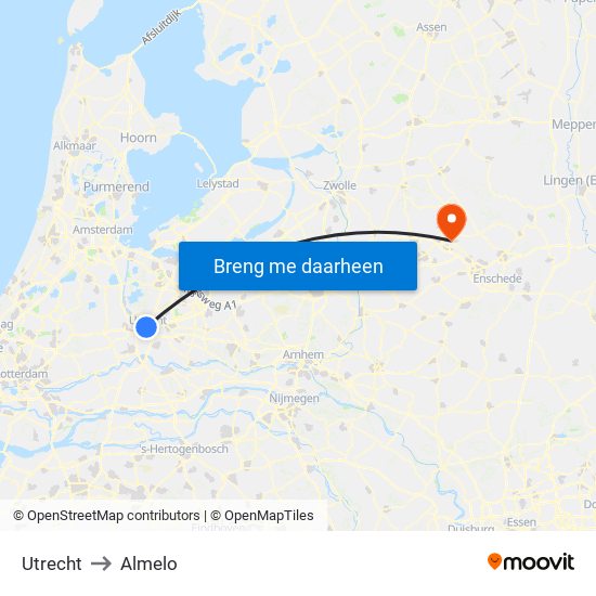 Utrecht to Almelo map