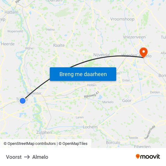 Voorst to Almelo map