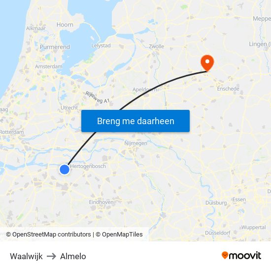 Waalwijk to Almelo map