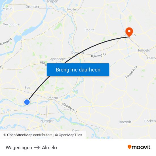 Wageningen to Almelo map