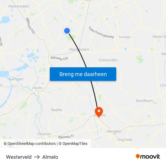 Westerveld to Almelo map