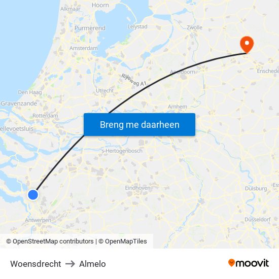 Woensdrecht to Almelo map