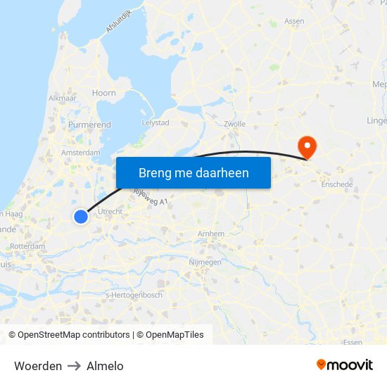 Woerden to Almelo map