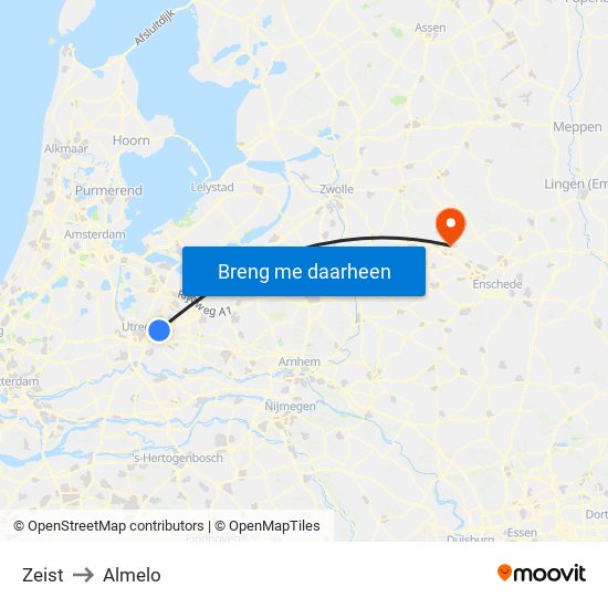 Zeist to Almelo map