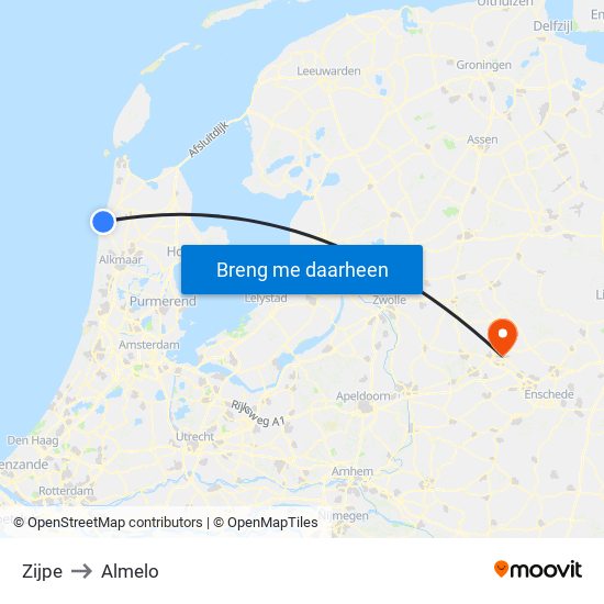 Zijpe to Almelo map