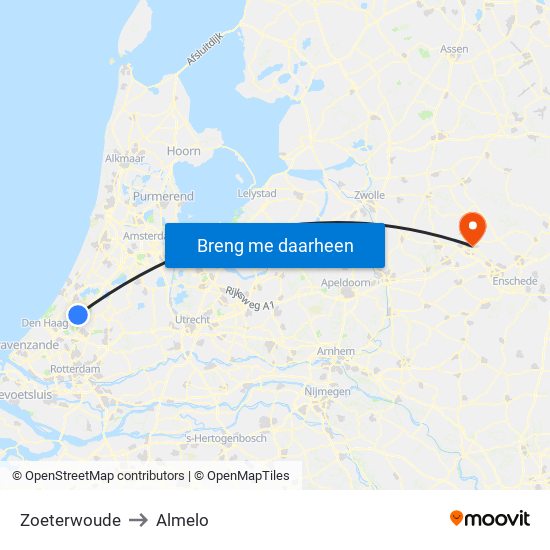 Zoeterwoude to Almelo map