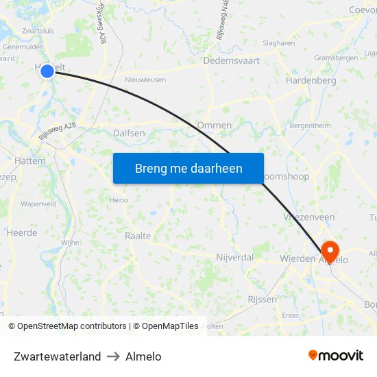 Zwartewaterland to Almelo map