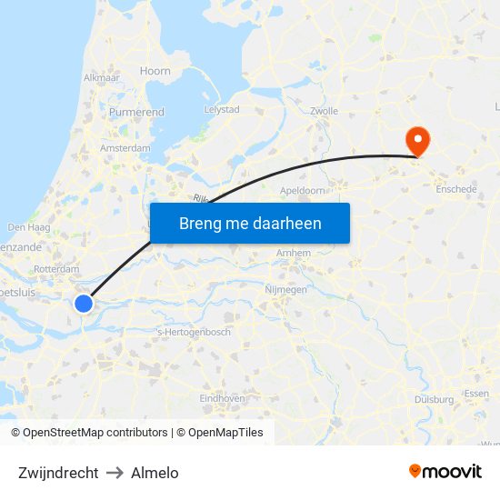 Zwijndrecht to Almelo map