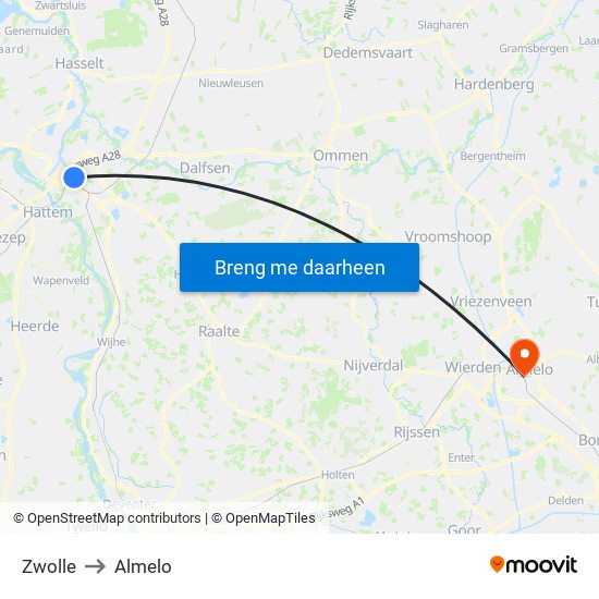 Zwolle to Almelo map