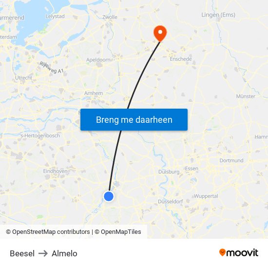 Beesel to Almelo map