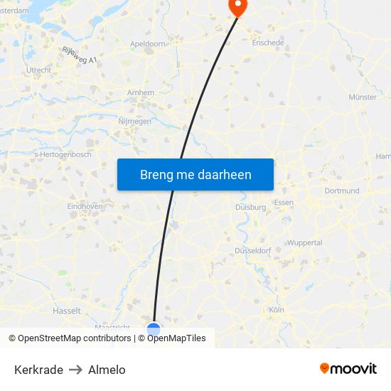 Kerkrade to Almelo map