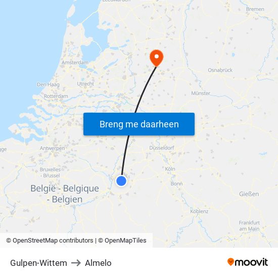 Gulpen-Wittem to Almelo map